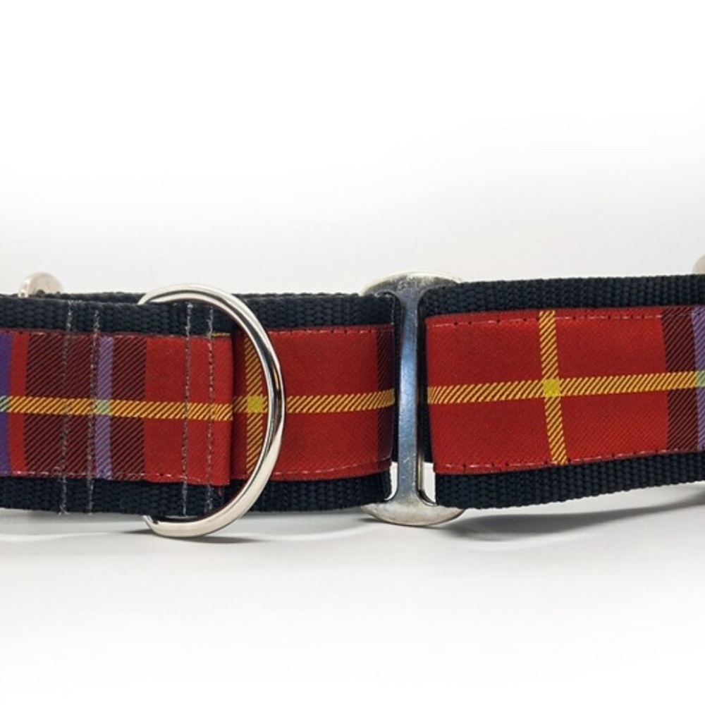 Beautiful Handmade Martingale Dog Collar 2” wide Red Tartan Plaid